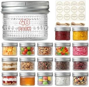 40 Pack Small Glass Jars with Lids - 4oz Vintage Embossed Mini Mason Jars ,Regular Mouth Mason Canning Jar with Seal Bands for Jam, Honey, Jelly, Dessert, Spice, Wedding Favors, DIY Candles Decor