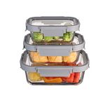 HOCHSTE Glass Food Storage Container Set with Glass Lids (3 Pcs Set)- Healthy Meal Prep Boxes with Airtight Lids Dishwasher, Oven, Microwave & Freezer Friendly - BPA Free Glass Storage Set