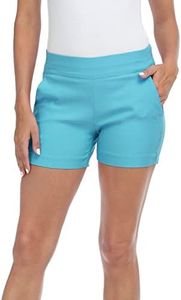 HDE Chino Shorts for Women 4" Inseam Elastic High Waisted Casual Summer Shorts Ocean Blue - L