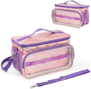 Hautton Carrying Case for Toniebox 2/1 Audio Player, Portable Travel Storage Organizer Bag for Tonies Starter Set, Figures, Headphones and Charging Station with Shoulder Strap and Handle -LazerPink