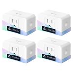 meross Matter Smart Plug Mini, Energy Monitoring, Wi-Fi Outlet Support Apple HomeKit, Alexa, Google Home, MSS Easy Setup, 4 Pack