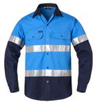 Yukirtiq Mens High Visibility Polo Shirt Reflective Tape Work Button T-Shirt Hi-vis Two Tone Sweatshirt Long Sleeve Breathable Tops Blue