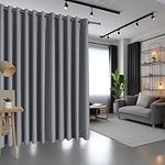 PANOVOUS Privacy Room Divider Curtain,Extra Wide Blackout Curtain Eyelet Large Grey Space Divider for Bedroom/Garage 1 Panel 180W x 96L Inch Grey