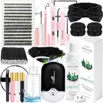 DIY Lash Extension Kit with 280 PCS 9-16mm 40D Lashes Clusters 200ml/6.7fl.oz Lash Cleanser Eyelash Shampoo Mini USB Portable Lash Fan Bond and Seal Remover Eyeliner Eyelid Cleaning Brush