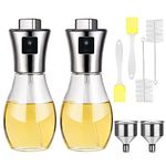 2Pcs Oil Sprayer Dispenser, 200ml Olive Oil Sprayer Bottle Vinegar Sprayer Transparent Glass Dressing Spray with 2 Funnel & 2 Oil Brush Grilling Oil Bottle for Air Fryer Kitchen Cooking Salad Baking