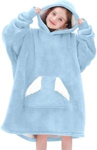 Touchat Wearable Blanket Hoodie, Oversized Sherpa Blanket Sweatshirt with Hood Pocket and Sleeves, Super Soft Warm Plush Hooded Blanket for Kids, One Size Fits All (Airy Blue)