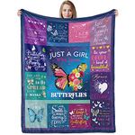 Butterfly Gifts Blanket for Girls, Just A Girl Who Loves Butterflies Plush Fleece Throw Blanket, 130 x 150 cm Soft Cozy Purple Teal Butterfly Lover Flannel Fluffy Blanket for Teen Girls Women Birthday