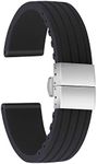 Ullchro Silicone Watch Strap Replacement Rubber Watch Band Waterproof Stripe Pattern - 16mm, 18mm, 20mm, 22mm, 24mm Watch Bracelet with Stainless Steel Deployment Buckle (16mm, Black)