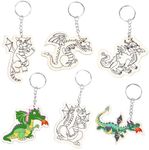 Neliblu Wooden Dinosaur Keychains - Backpack Accessories Keychain - Set of 6 Dino Keychains for Kids Bag - Backpack Chains for Boys - Dinsour Keychains T Rex Keychain - 3.1x1.9 inches