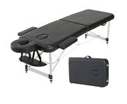 Ultra Light Weight Sturdy Aluminum Frame 84" L Portable Massage Table Facial SPA Bed Tattoo with Carry Case Face Cradle Arm RestsFacial SPA Bed Tattoo Home Therapist (Solid Black)