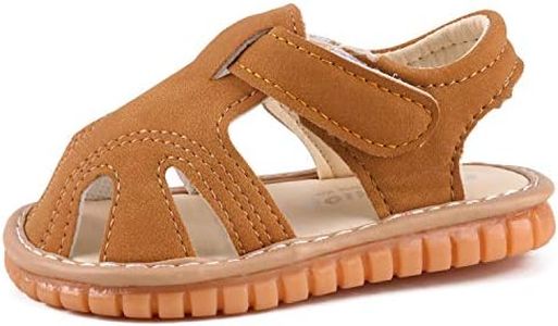 QIETION Toddler Boys & Girls Squeaky Sandals Closed-Toe Anti-Slip Rubber Sole First Walkers Shoes, X312-camel, 3.5 Toddler