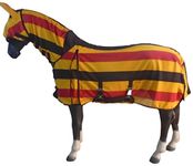 Horse Master Stripes Design Horse Fly Rug - Combo Sheet with Free Fly Mask & Tail Cover Protection - Equestrian Rug for Competition Riding Outdoors Yards Fields, YELLOW/BLUE, 6’0