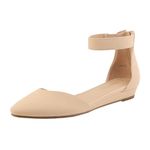 DREAM PAIRS Women's Nude Nubuck Low Wedge Ankle Strap Flats Shoes Size 12 M US Amiga