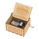 Hand Crank Music Box for Wife, Unique Anniversary/Birthday for Wife, Tune You are My Sunshine Vintage Engraving Wooden Music Box (for Wife 02)