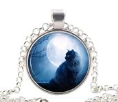 Silver Black Cat in Moon Necklace Pendant, Full Moon Animal Jewellery Gift