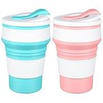 Trrcylp 2pack Collapsible Coffee Cup with Lids Reuseable Silicone Foldable Travel Mug Portable Leakproof Bottle 12OZ Pink Blue