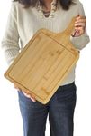 Linwnil Premium Bamboo Serving Platter - Extra Large 17.3 x 9.5 inches Wooden Cutting Board with Handle - Elegant Cheese & Pizza Tray for Baking, Serving & Display