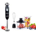 BELLA 10-Speed Immersion Blender with Attachments, 350 Watt, Immersion Blender with Dishwasher Safe Whisk & Blending Attachments for Food Prep, Black