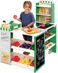 Best Choice Products Pretend Play Grocery Store Wooden Supermarket Toy Set for Kids w/Play Food, Chalkboard, Cash Register, Working Conveyor - Green