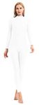 speerise Adult High Neck Zip One Piece Unitard Full Body Leotard Bodycon Jumpsuit for Women, White, Medium