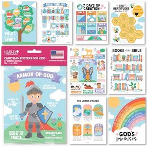 Hadley Designs Sunday School Decorations For Classroom -9 Bible Posters for Kids, 10 Commandments for Kids, Books of the Bible Poster, Fruit of the Spirit, Pastel Christian Posters for Classroom