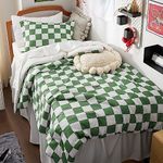 Bedsure Twin/Twin XL Comforter Set - Twin Extra Long Comforter Set, Checkered Dorm Bedding for Boys, 2 Pieces, 1 Soft Green Comforter and 1 Pillow Sham