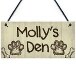 RED OCEAN Personalised Rustic Dog Sign Pet Sign Dogs Den Hanging Paw Print Plaque Dog Gift