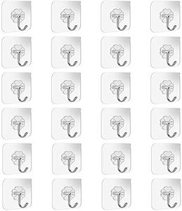 Lot de 24 crochets muraux et de plafond adhésifs et résistants pour salle de bains et cuisine, 10 kg (max), avec crochets en acier inoxydable, sans clous, pour serviette de bain