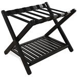 SMIBUY Luggage Rack, Foldable Bamboo Suitcase Stand with Storage Shelf for Guest Room, Bedroom, Hotel, Heavy-Duty (Black)