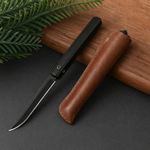 Machado Stainless Steel Knife | Ultra-Sharp with Leather Sheath - Slim Knife for Kitchen Use - Charcoal Black