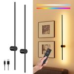 PopoIron 40'' Battery Operated Wall Sconce, 10000mAh Rechargeable Wireless Sconces Set of 2, Dimmable Wall Sconces with Remote Control, 18 RGB Colors Non Hardwired Wall Sconces, 80 Hours Using Time