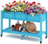 DWVO 47x18x31in Raised Garden Bed, Weather Resistant Poly Wood Planter Box Stand, Planter Box with Legs, Storage Shelf & Lockable Wheels, Elevated Garden Bed for Backyard Patio Balcony - Aruba Blue