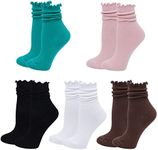 Bienvenu Ruffle Slouch Socks for Women, Cute Cotton Crew Socks, Frilly Novelty Knit Socks 5 Pairs, Wine Red, One Size