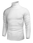 poriff Mens Casual Slim Fit Basic Tops Knitted Thermal Turtleneck Pullover Sweater White M