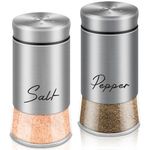 Stainless Steel Salt and Pepper Shakers Set,5 oz Modern Pepper Shaker for Kitchen Metal Gadgets with Glass Bottom Home Essentials Counter Decor Refillable Design (Silver)