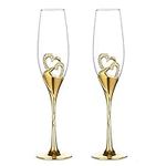 Szqiqi 2-Piece Wedding Champagne Glass Set Flute Glasses Wine Glass for Wedding Wedding Gift Glasses (Gold Champagne Glasses 1#)