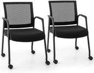 Giantex Office Guest Chairs on WheelsSet of 2, Meeting Room Conference Chair w/Metal Frame & Armrests, Mesh Back Guest Reception Chair for Home, Office, Bedroom, Black