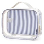 Narwey Clear Toiletry Bag TSA Approved Liquids Bag, Waterproof Travel Toiletries Makeup Pouch Bag Women, Carry On Airport Transparent Bag for Travel Size Accessories (Greyish Blue Stripe)