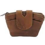 SILVERFEVER Leather Coin Purse with Kisslock Closure - Handcrafted Genuine Lambskin, Brown, 3 Entry