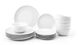 18PC Dinnerware Porcelain White Set: 6 Dinner Plates, 6 Side Plates & 6 Bowls. Dishwasher & Microwave Safe.