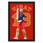 Ritwika's Digital Painting of Cricketer Virat Kohli Sports Poster with Frame - Original Vector Artwork in Red Color - Size 9.5 x 13.5 Inch - Set of 1