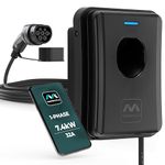 Masterplug Smart EV Home Wall Charger for Type 2 Electric and Plug-In Hybrid Vehicles, Tethered with 5m Cable, Mode 3, App Control, Solar Charging, Single Phase, Black, IP55, 7.4kW, 32A, EVCM3ST7B-MP