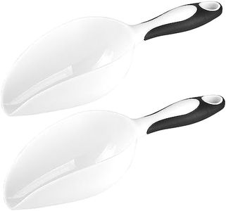 Guowall 2pcs Utility Ice Scoop Plastic Multi Purpose for Ice Flour Rice Popcorn Pet Food Soft Rubber Grip Handle - White