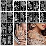 PPVWEY 18 Sheets Henna Tattoo Stencil kit, Temporary Tattoo Template for Hand Forearm Indian Arabian Airbrush Tattoos Sticker for Girls and Women (Black)