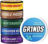 GRINDS Coffee Pouches | New 6 Can Sampler | Wintergreen, Spearmint, Cinnamon Roll | 2X Caffeine: Mocha, Mint Chocolate, New Orleans | Tobacco & Nicotine Free