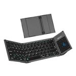 DELUX Full Size Foldable Keyboard Bluetooth with 2-in-1 Touchpad, Tri-fold Portable Folding Keyboard Wireless, Ultra Slim, Multi Device, Rechargeable, Scissor Switches (KF17)