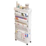 NUODWELL Mobile Bookshelf with Wheel, Large Capacity Magazine Rack Book Cart Removable Storage Organizer Kids Bookshelf, Multi Purpose Rolling Cart for Home School（White）