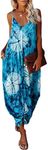 Poetsky Womens Casual Strappy V Neck Sleeveless Flowy Pockets Loose Long Maxi Beach Dress Sundress, B-tie Dye Blue, Medium