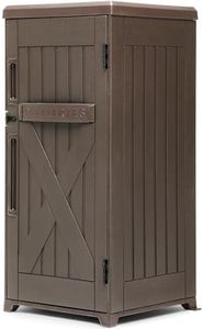 GOOBED Outdoor Package Box with Front-Opening Door, Lid, and Dual-Sided Panels, 60 Gallon Resin Delivery Storage for Patio, Porch, and Garden, Brown