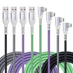 90 Degree USB C Cable(4-Pack 10ft), Eversame Right Angle USB A to USB Type C Nylon Braided Fast Charging Cable Compatible Samsung Galaxy S20/S10+/S9 Plus, Note 9, G5, Pixel (Black White Green Purple)